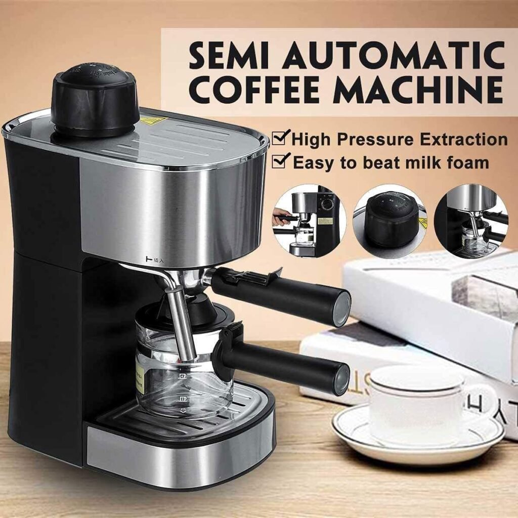 2 in 1 Coffee Maker,Espresso Maker with Steamer with Drip tray, Built-In Milk Frother and Reservoir with Adjustable Control Knob, 5 Bar Coffee Maker and Cappuccino Machine