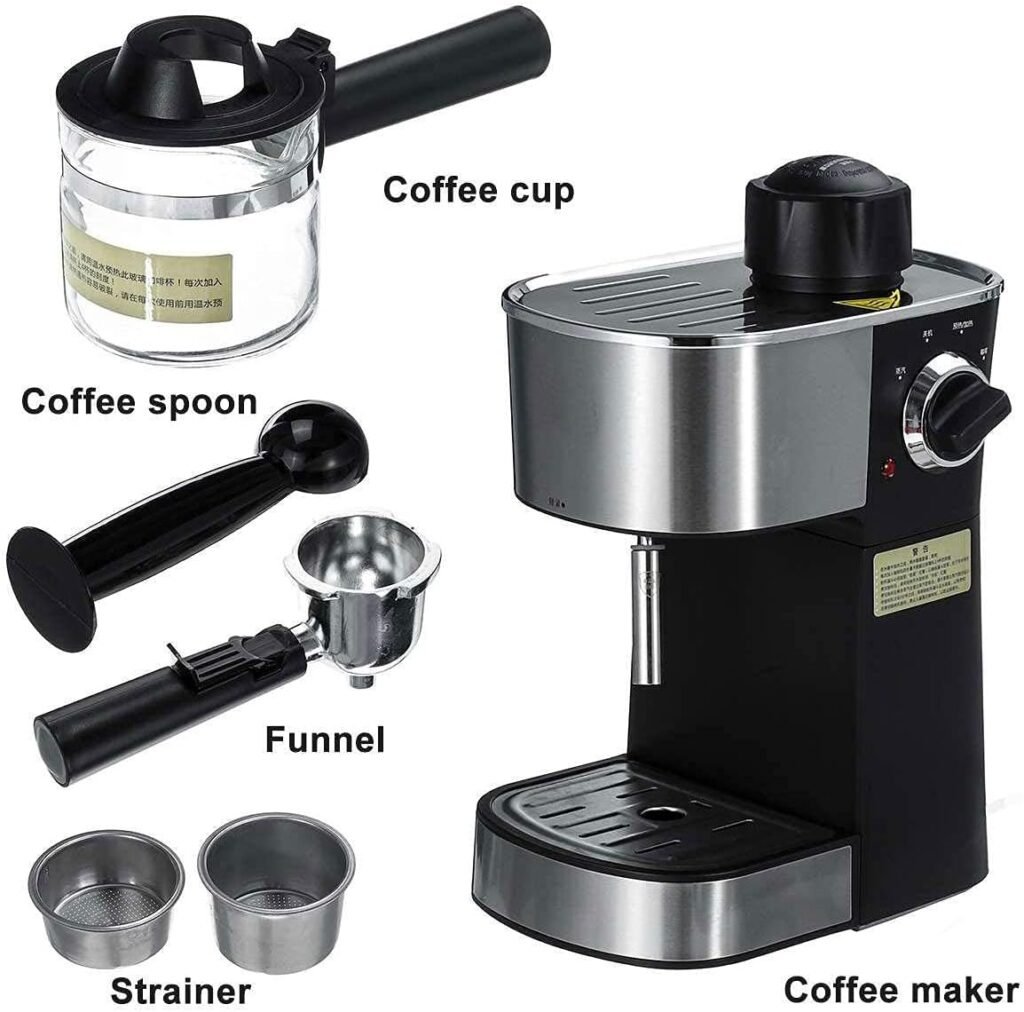 2 in 1 Coffee Maker,Espresso Maker with Steamer with Drip tray, Built-In Milk Frother and Reservoir with Adjustable Control Knob, 5 Bar Coffee Maker and Cappuccino Machine