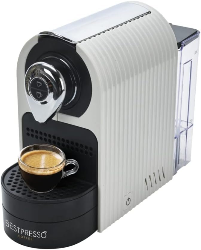Bestpresso Espresso Machine Single Serve Coffee Maker, Compatible with Nespresso Orignial. Programmable Buttons for Espresso Pods. Premium Italian 19 Bar High Pressure Pump (White)