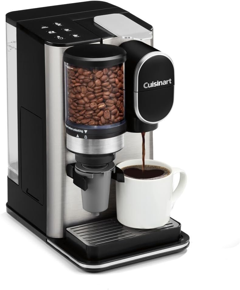 Cuisinart Single Serve Coffee Maker + Coffee Grinder, 48-Ounce Removable Reservoir, Stainless Steel, DGB-2SS