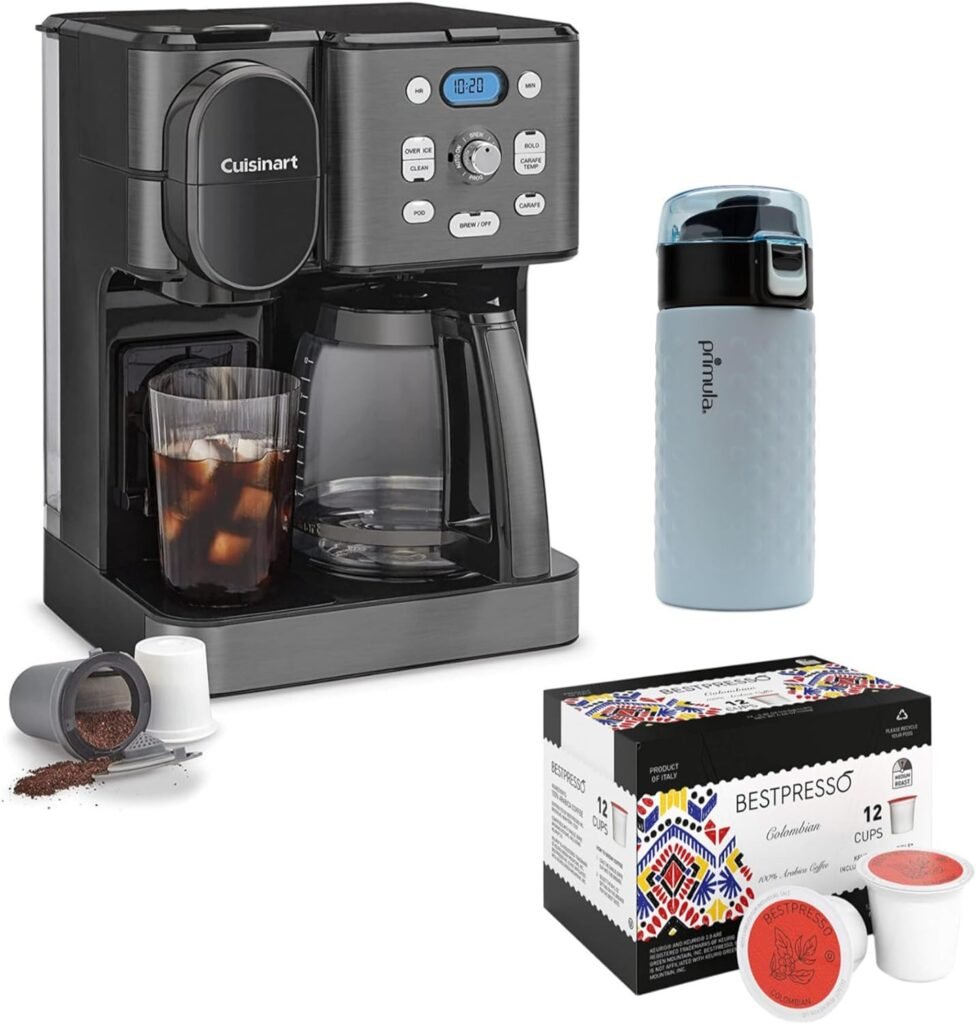Cuisinart Stainless Steel Coffee Center Combo Coffee Maker (Black) Bundle with Colombian Roast Single Serve KCup and Stainless Steel Tumbler (3 Items)