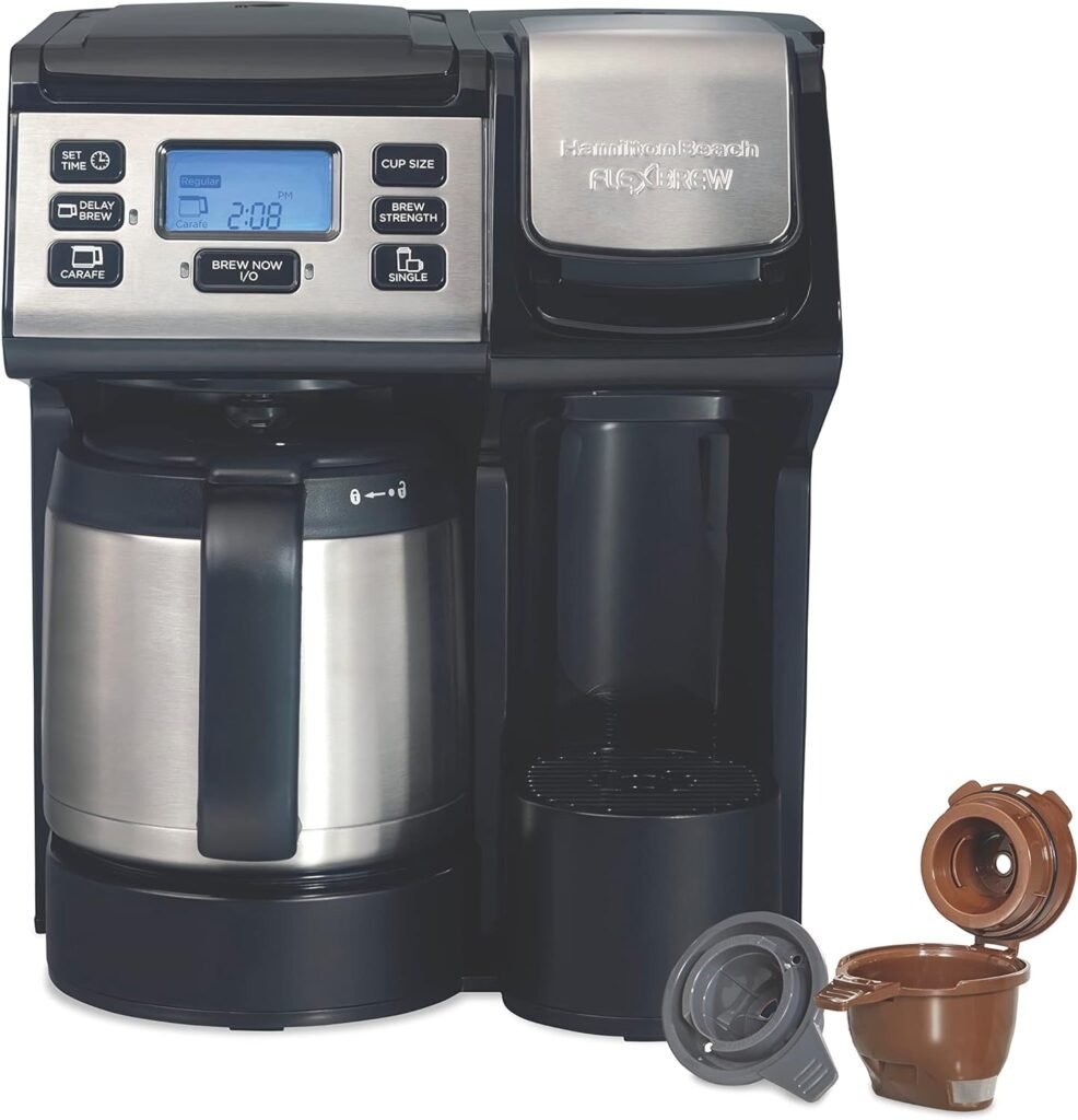 Hamilton Beach FlexBrew Trio 2-Way Coffee Maker, Compatible with K-Cup Pods or Grounds, Combo, Single Serve  Full 12c Thermal Pot, Black and Stainless – Fast Brewing