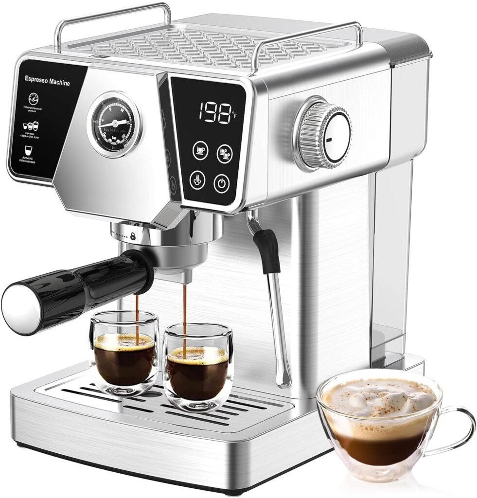 HOMOKUS Espresso Machine 20 Bar - Cappuccino Coffee Maker with Milk Frother Steam Wand for Latte, Mocha, Cappuccino - Espresso Coffee Machine for Home - 1350W - All Stainless Steel
