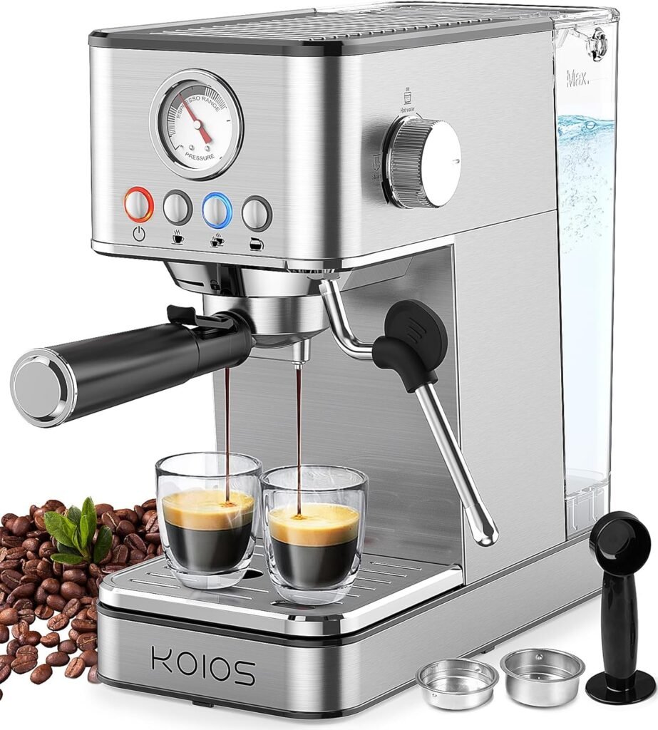 KOIOS Espresso Machines, 20 Bar Semi-Automatic Espresso Maker with Foaming Steam Wand, 1200W Stainless Steel Espresso Coffee Maker for home, 58oz removable Water Tank, PID Control System