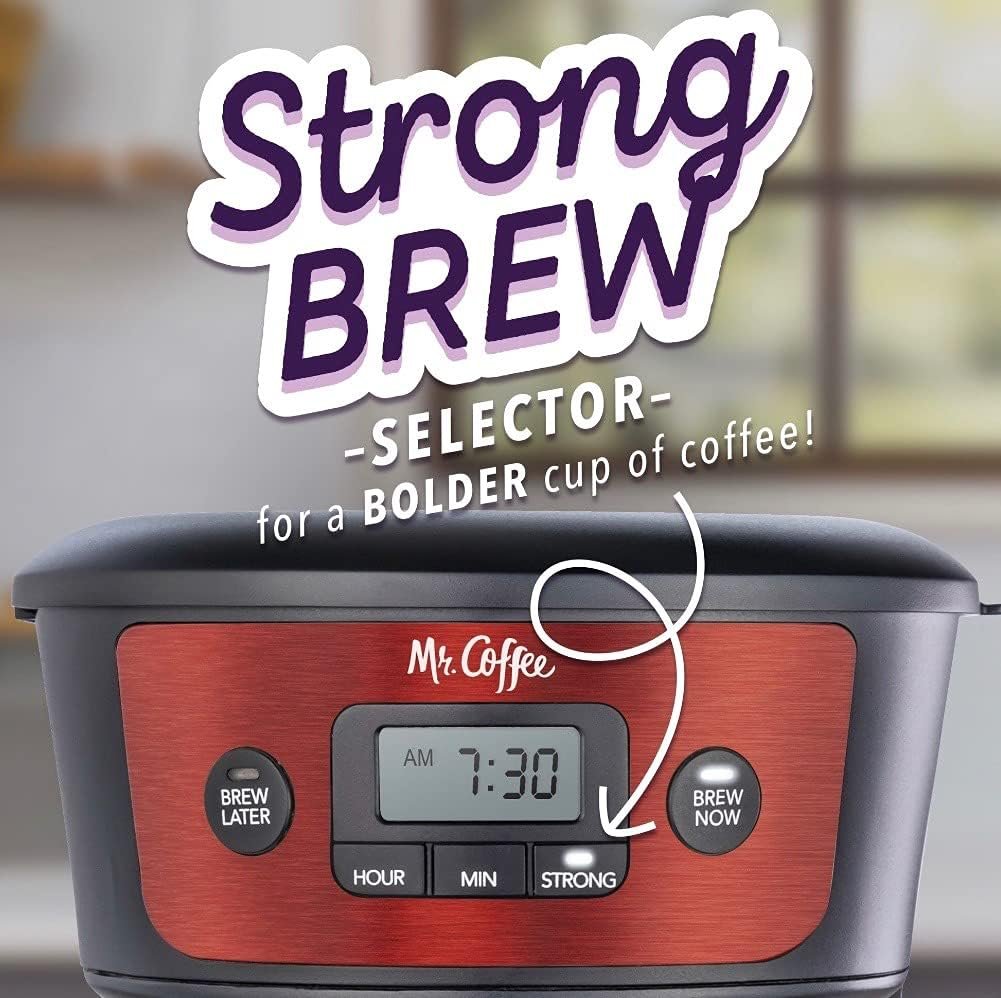 Mr. Coffee 12-Cup Programmable Coffeemaker, Strong Brew Selector, Stainless Steel.