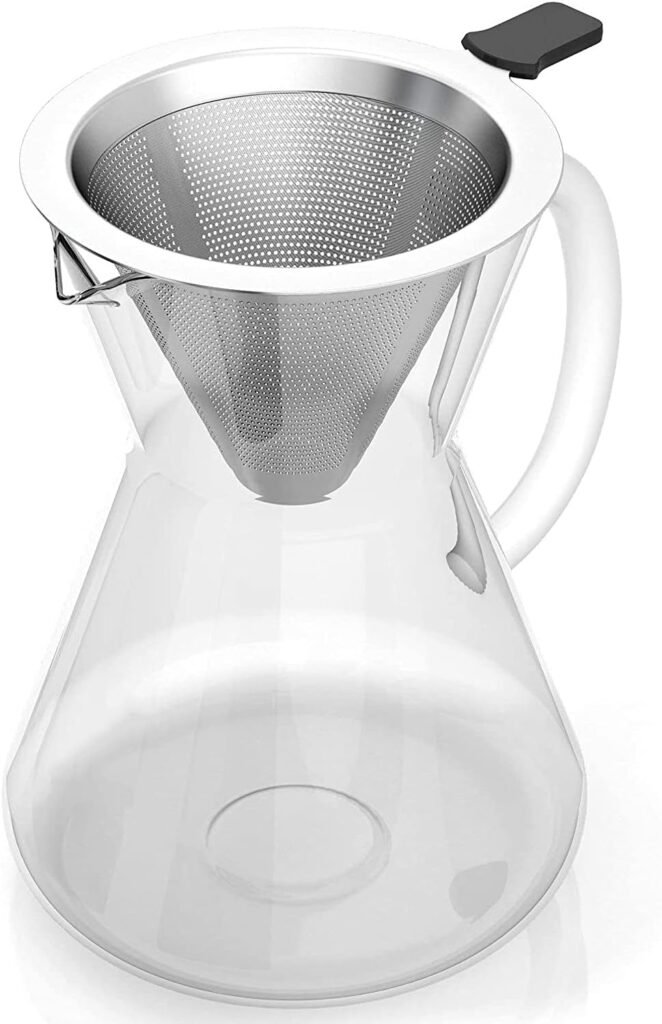 Pour Over Coffee Maker with Stainless Steel Filter, Borosilicate Glass Carafe Manual Coffee Dripper Brewer with Handle, No Paper Filters Needed Hand Drip Coffee Maker (13.5 OZ for 3 Cups) : Home  Kitchen