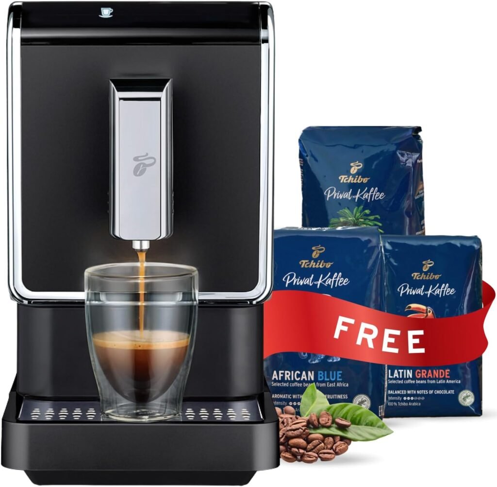 Tchibo Single Serve Coffee Maker - Automatic Espresso Coffee Machine - Built-in Grinder, No Coffee Pods Needed - Comes with x2 17.6 Ounce Bags of Whole Beans
