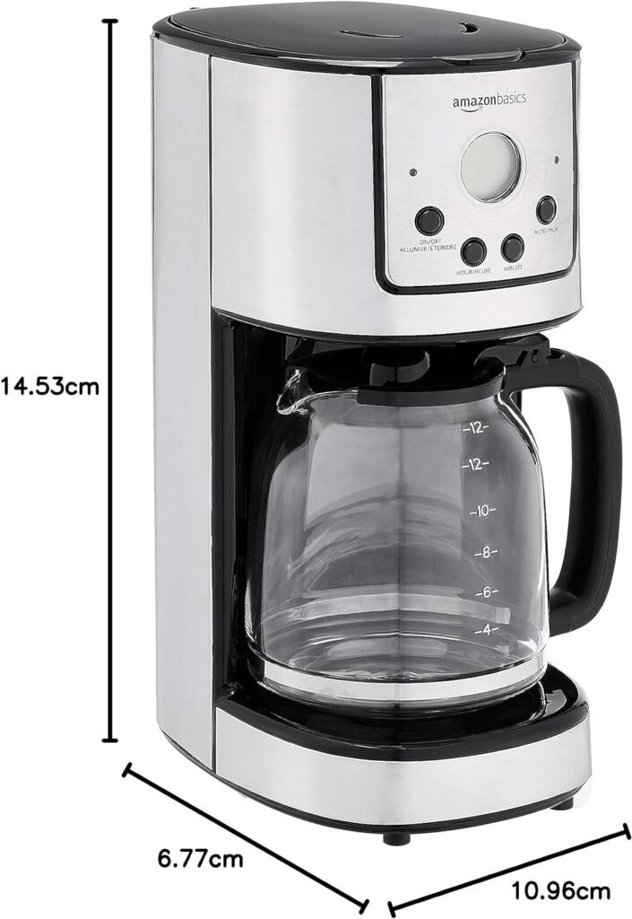 Amazon Basics 12 Cup Programmable Coffeemaker with Carafe and Reusable Filter, Stainless Steel, Black