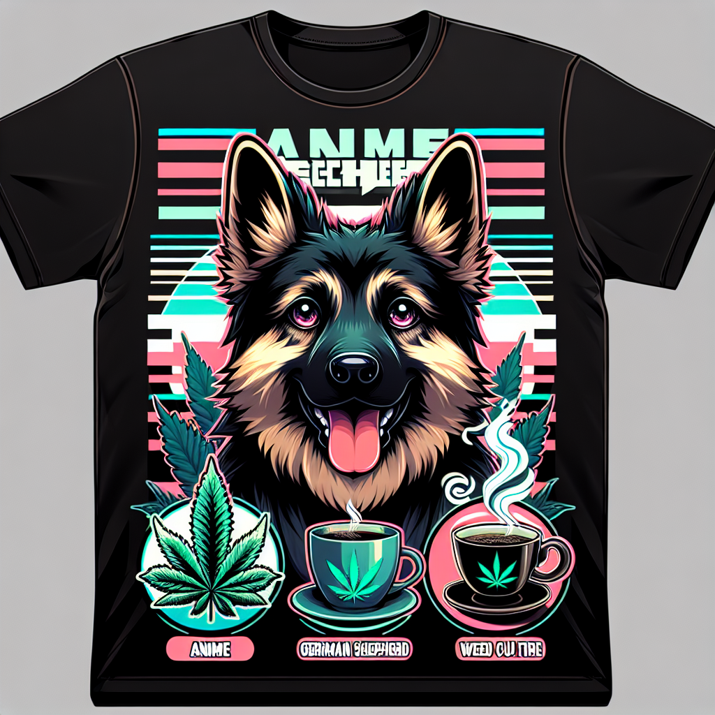 Anime German Shepherds Weed Coffee Kawaii Dog Cannabis Leaf T-Shirt