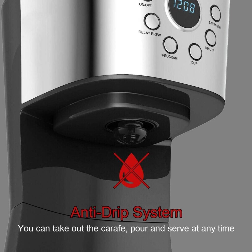 ARLIME 12-Cup Programmable Coffee Maker, 900W Drip Coffee Maker Pot W/LED Display, Brew Strength Control, Anti-Drip System, Warming Plate  Glass Carafe, Keep Warm 2-Hour Brew Coffee Machine, Black