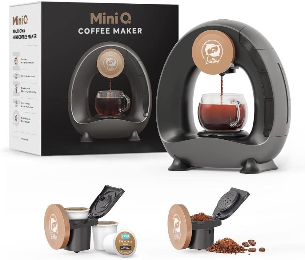 BENFUCHEN Single Serve Coffee Maker for K Cup and Ground Coffee, MINI Q Americano 2 in 1 Coffee Brewer Mini One Cup Coffee/Tea Maker With Two Filter/Adapter, One-Touch Control, 4-8 oz Brew Sizes