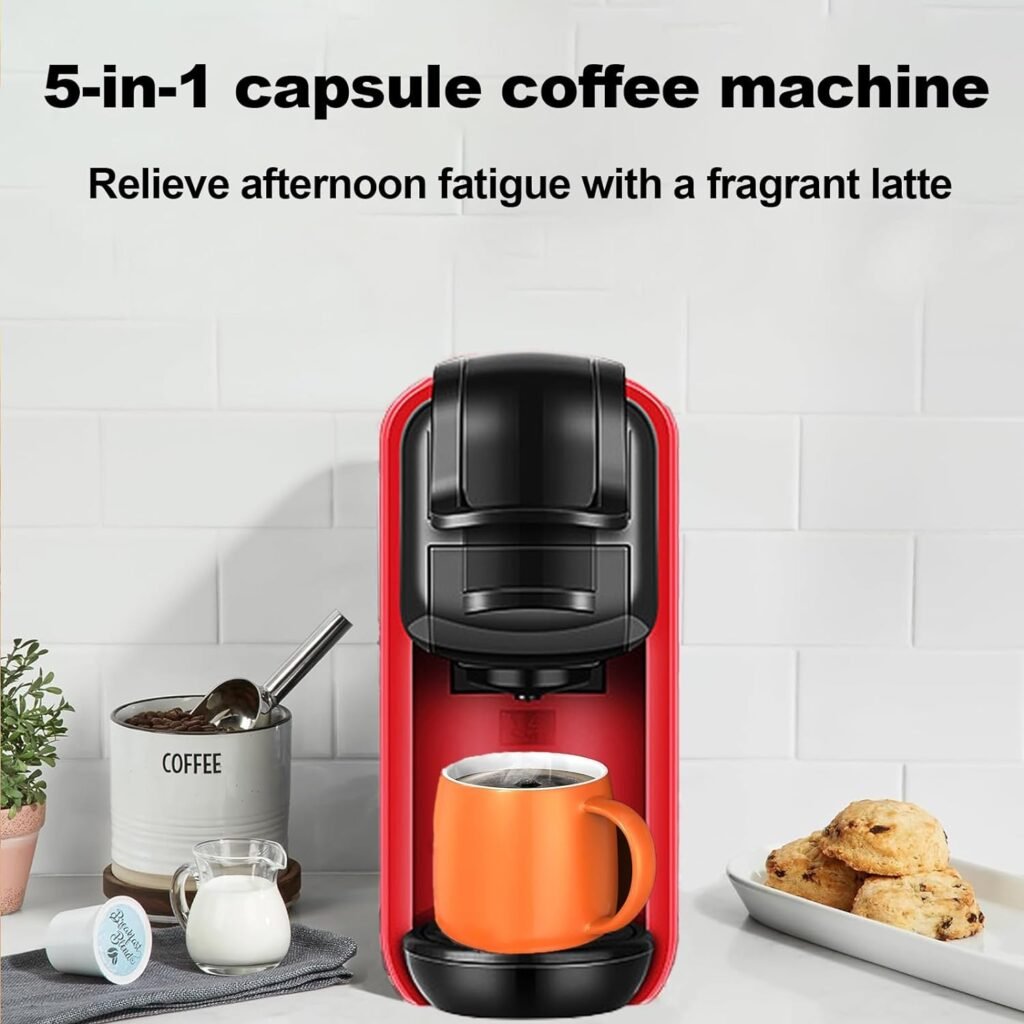 Coffee Maker for K-Cups and Ground Coffee, Single-cup Coffee Maker with Five types of brewing cups Built-in 600ml Water Reservoir, removable drip tray Automatic standby after 15 min of inactivity