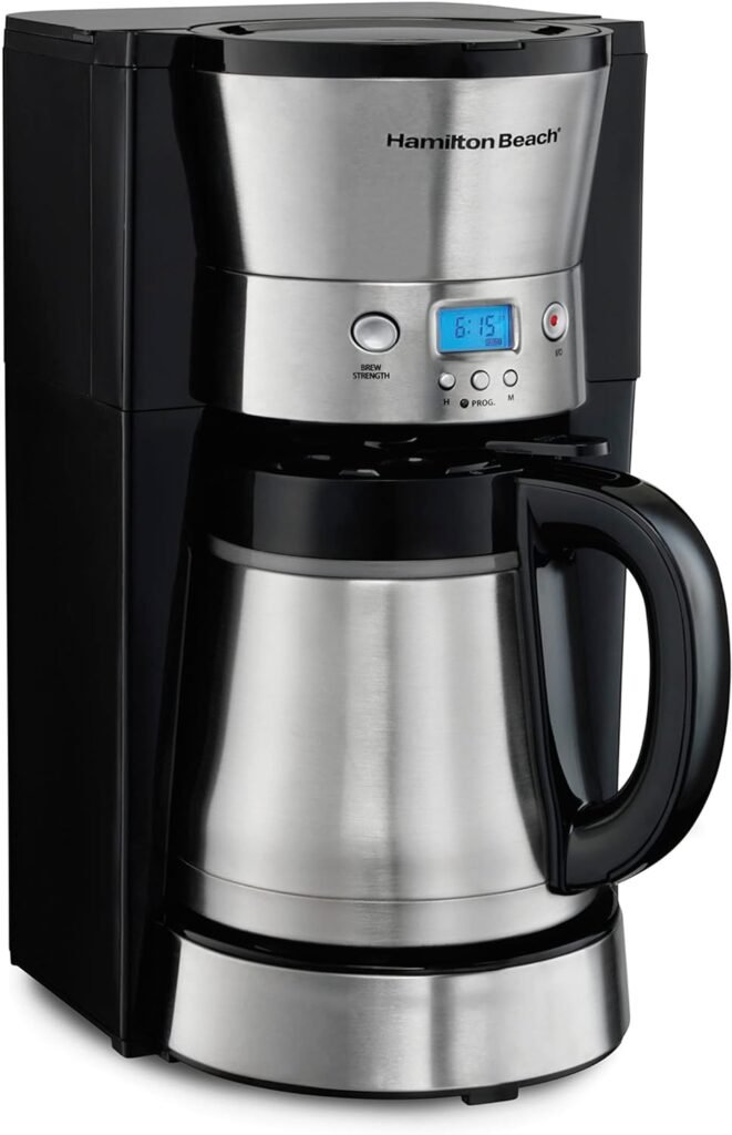 Hamilton Beach Programmable Coffee Maker with 10 Cup Thermal Carafe, 3 Brewing Options, Auto Shutoff  Pause and Pour, Stainless Steel (46899R)