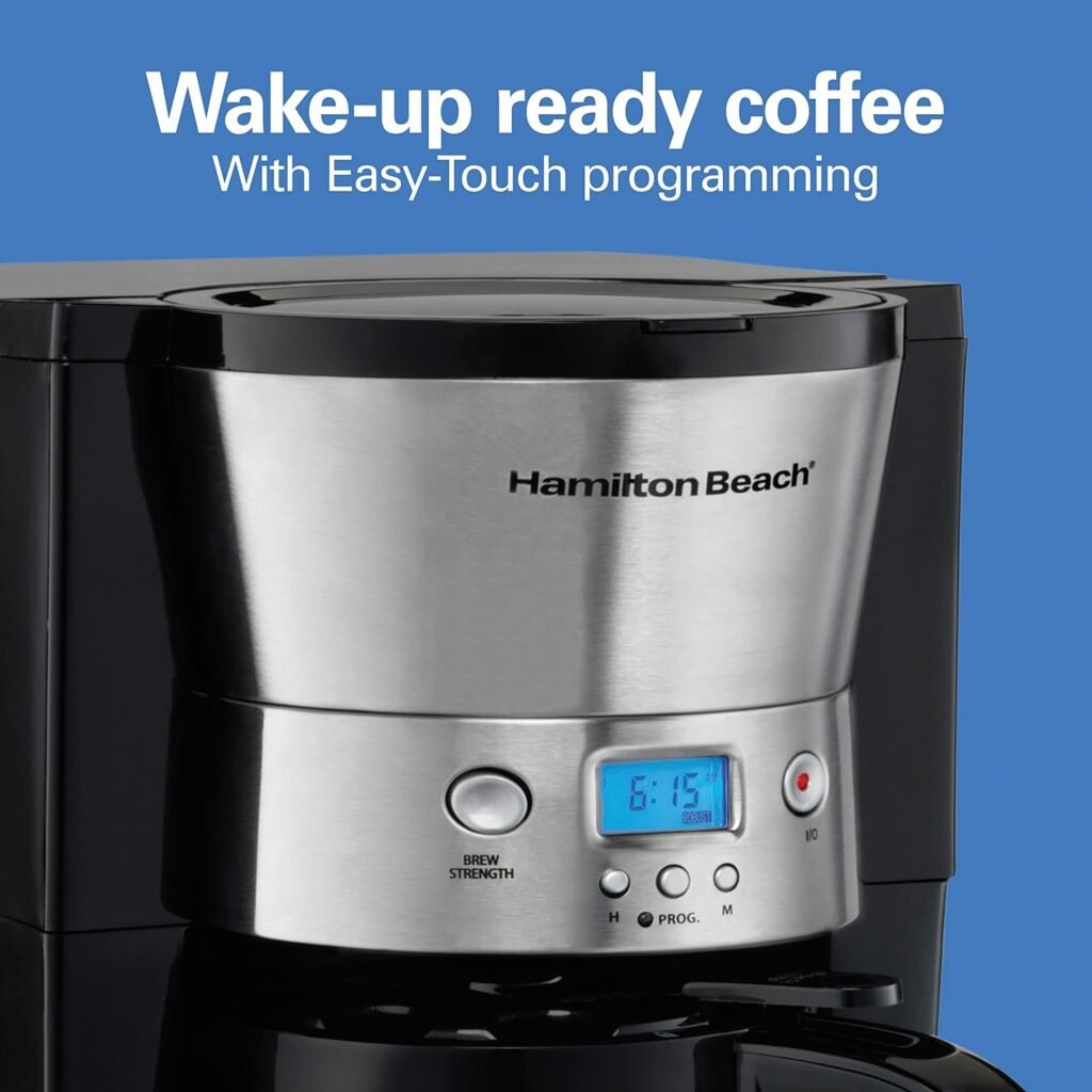 Hamilton Beach Programmable Coffee Maker with 10 Cup Thermal Carafe, 3 Brewing Options, Auto Shutoff  Pause and Pour, Stainless Steel (46899R)