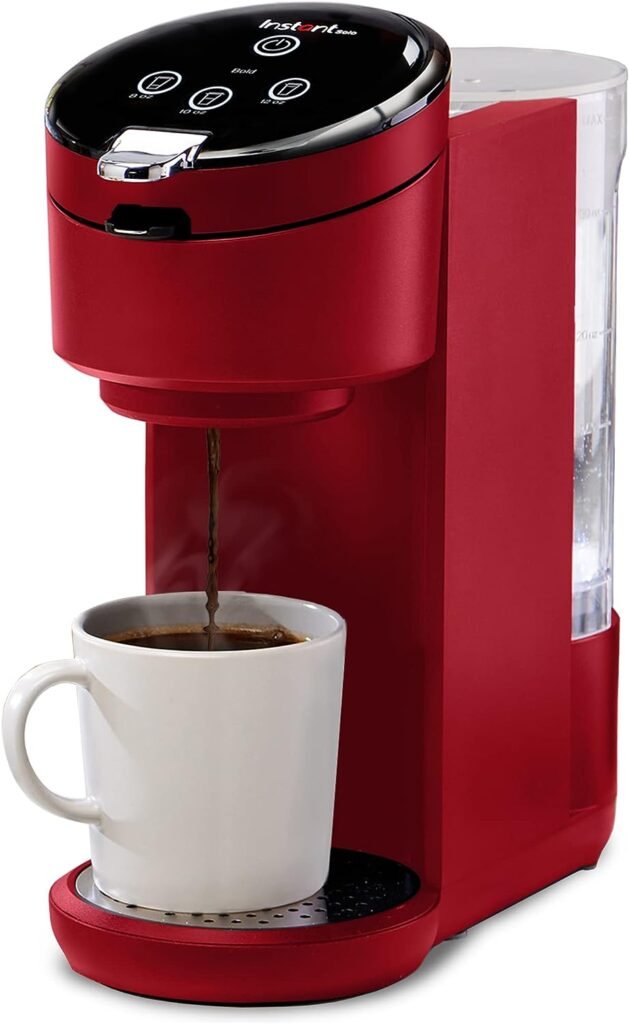 Instant Solo Single Serve Coffee Maker, From the Makers of Pot, K-Cup Pod Compatible Brewer, Includes Reusable  Bold Setting, Brew 8 to 12oz., 40oz. Water Reservoir, Red
