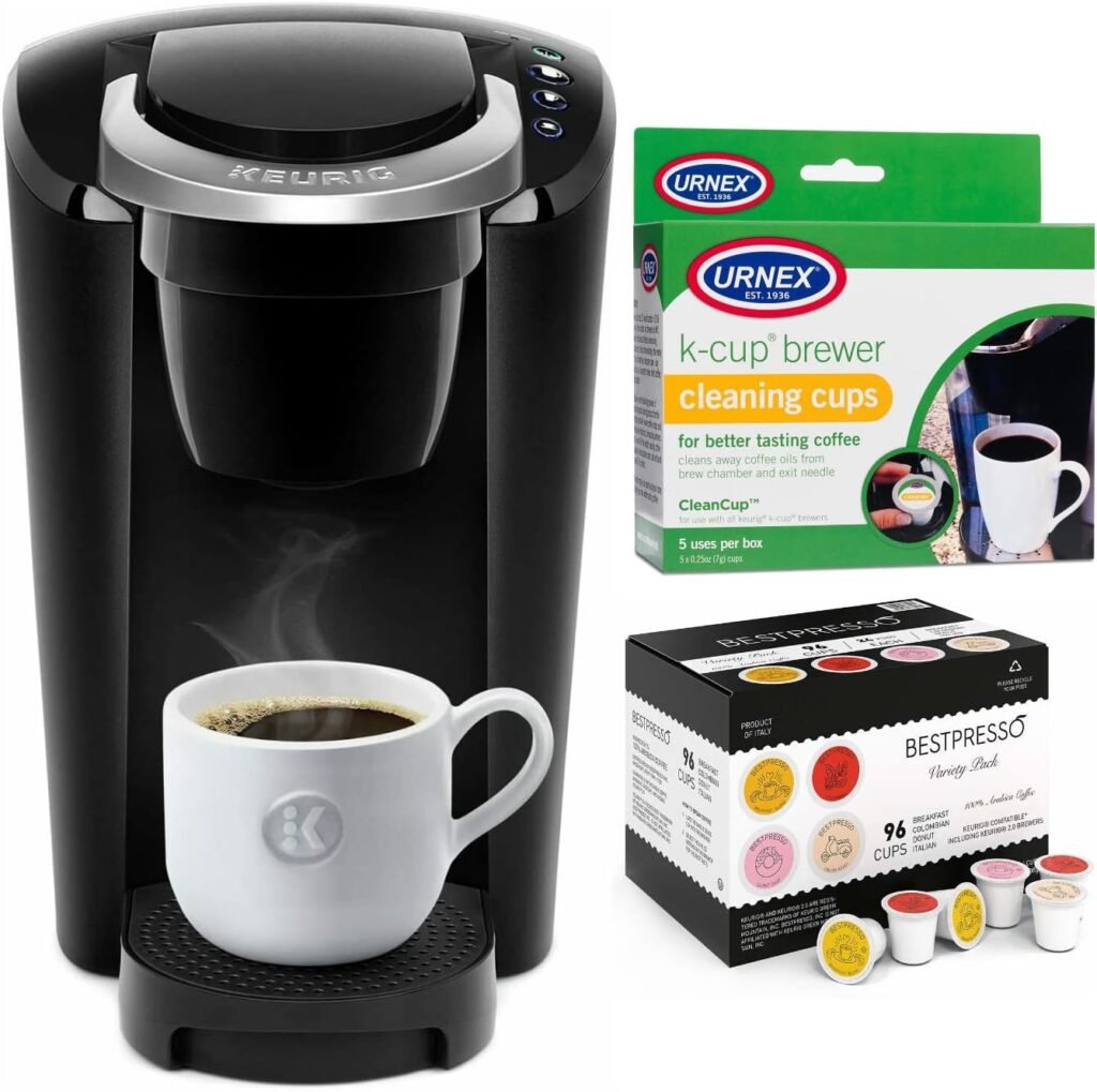 Keurig K-Compact Single Serve Coffee Maker Bundle with 96-Count Variety Pack Single Serve K-Cup Set and Cleaning Cups (3 Items)