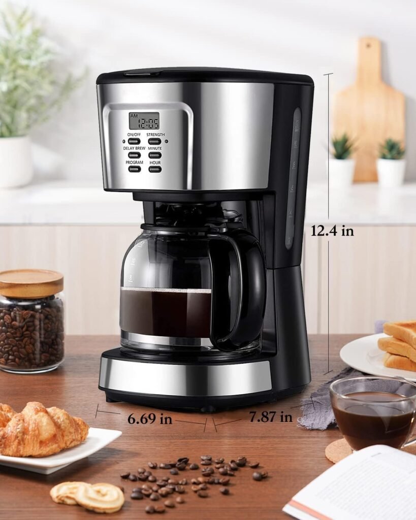 thruudeng Drip Coffee Maker Small Coffee Maker; Mini Coffee Pots; 12 Cup Coffee Maker with Auto Shut Off; Automatic Coffee Machine Drip with Timer and Automatic Start; Programmable Coffee Maker